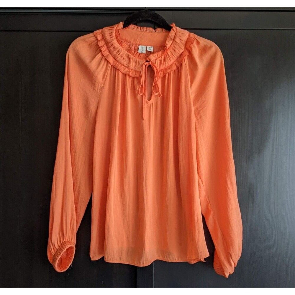 Joie Orange Ruffle Blouse Sz M Career Boho Chic Preppy Peasant Capsule Cottage